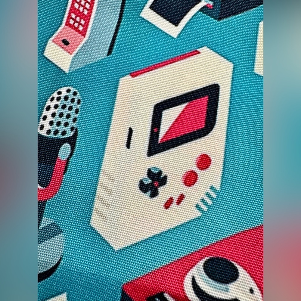 New 80s Style Retro Technology Shopping Bag Tote w/ Cassette Tape Charm - 16” - Picture 7 of 10